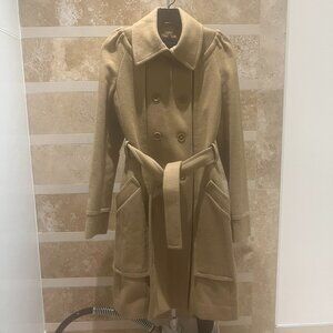 BCBG Max Azria Camel Wool Cashmere Coat, with collar and belt
